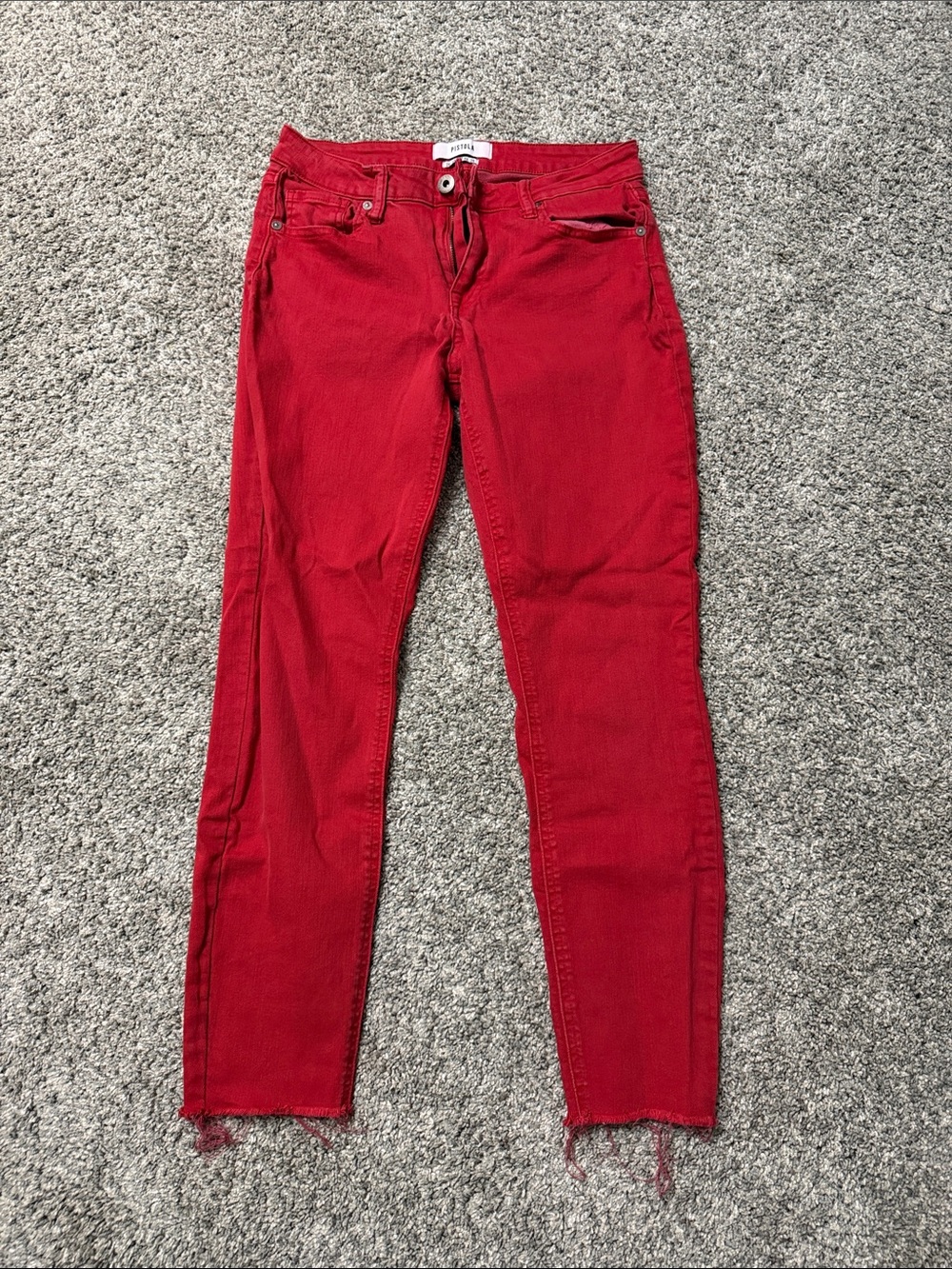 Pistola Red Cropped Skinny Jeans with Raw Hem